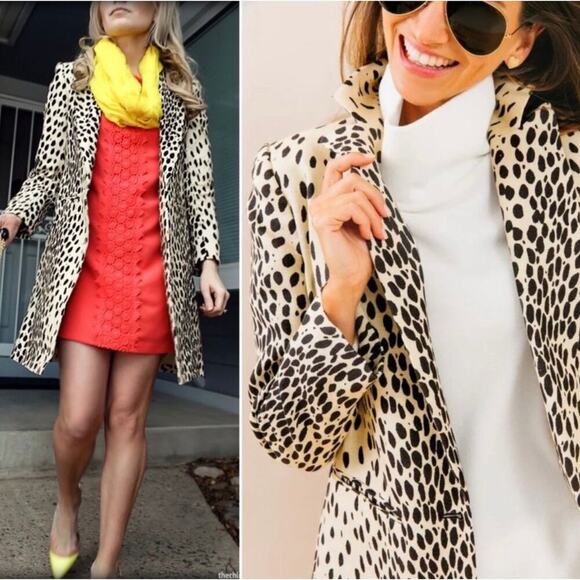 Emerson Fry Wingtip Spotted Snow Leopard Linen Long Line Coat/Jacket Size 0 - Picture 1 of 9